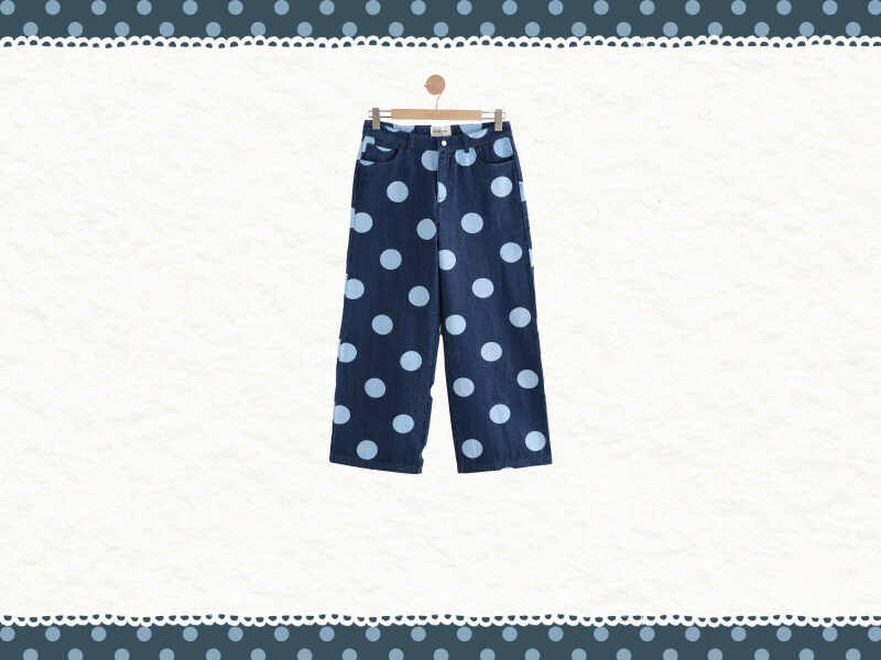 Navy Spot Wide Leg Jeans