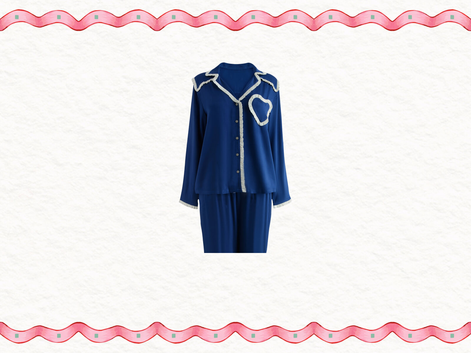 Navy Button Through Frill Heart Pyjamas