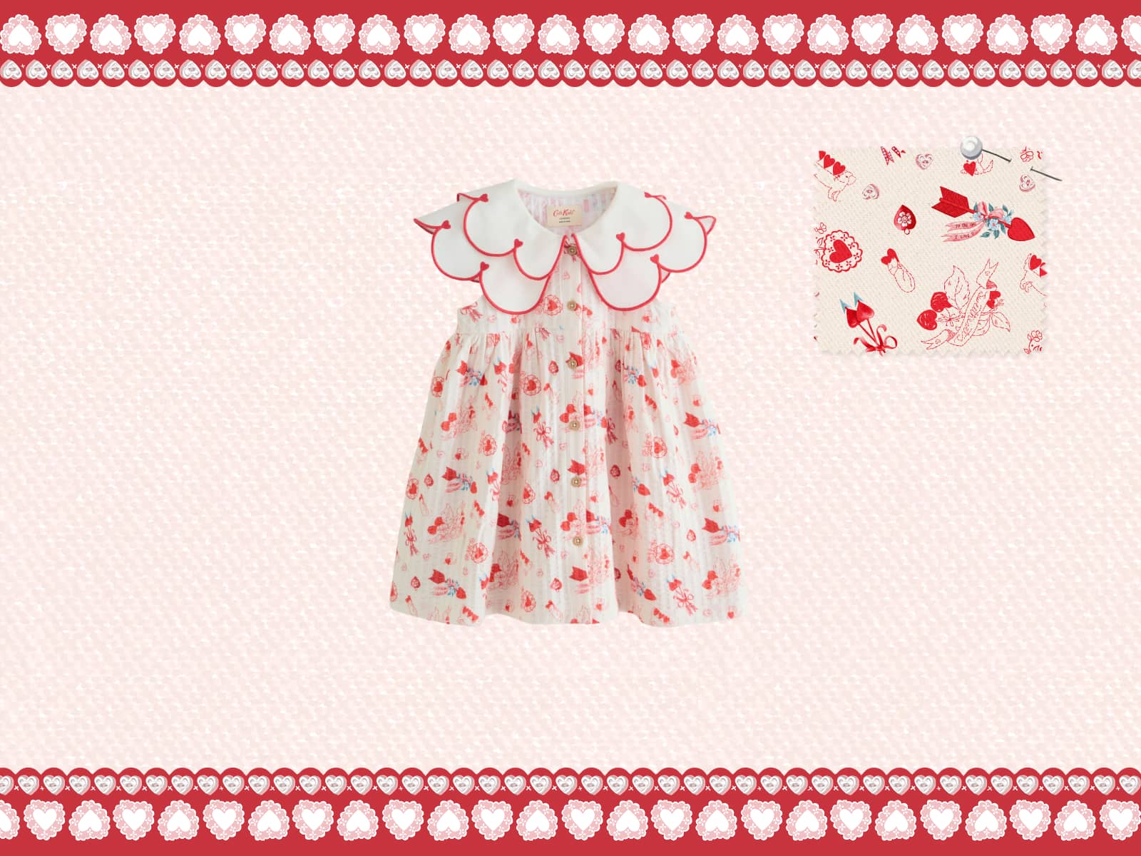 Red Hearts Collared Dress