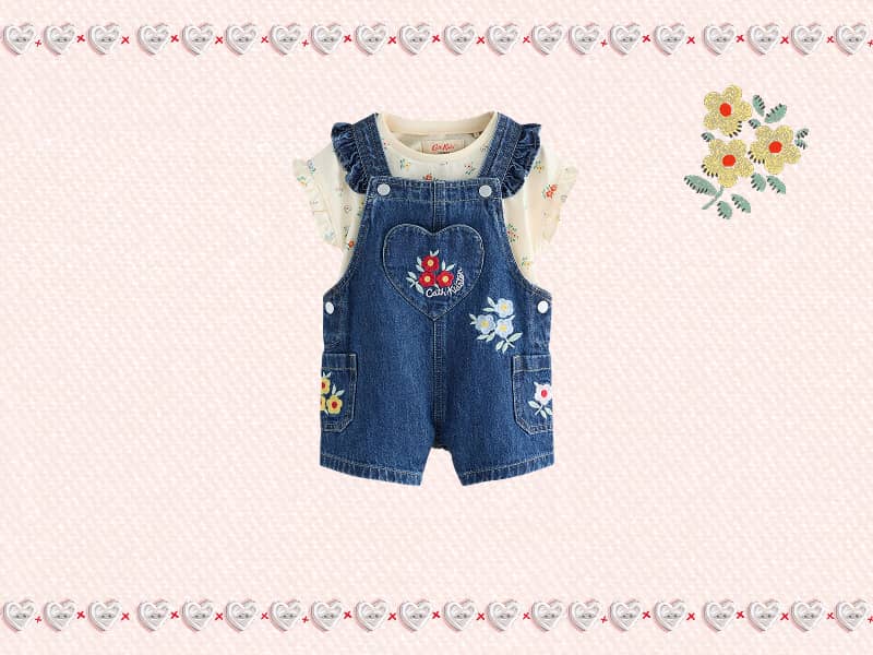 Floral Denim Dungarees and Top Set