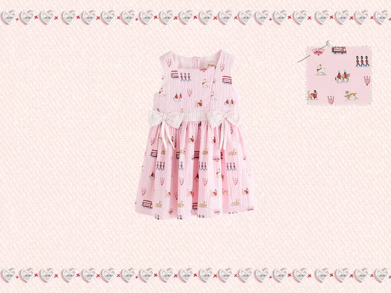  Pink London Print Bow Front Prom Dress