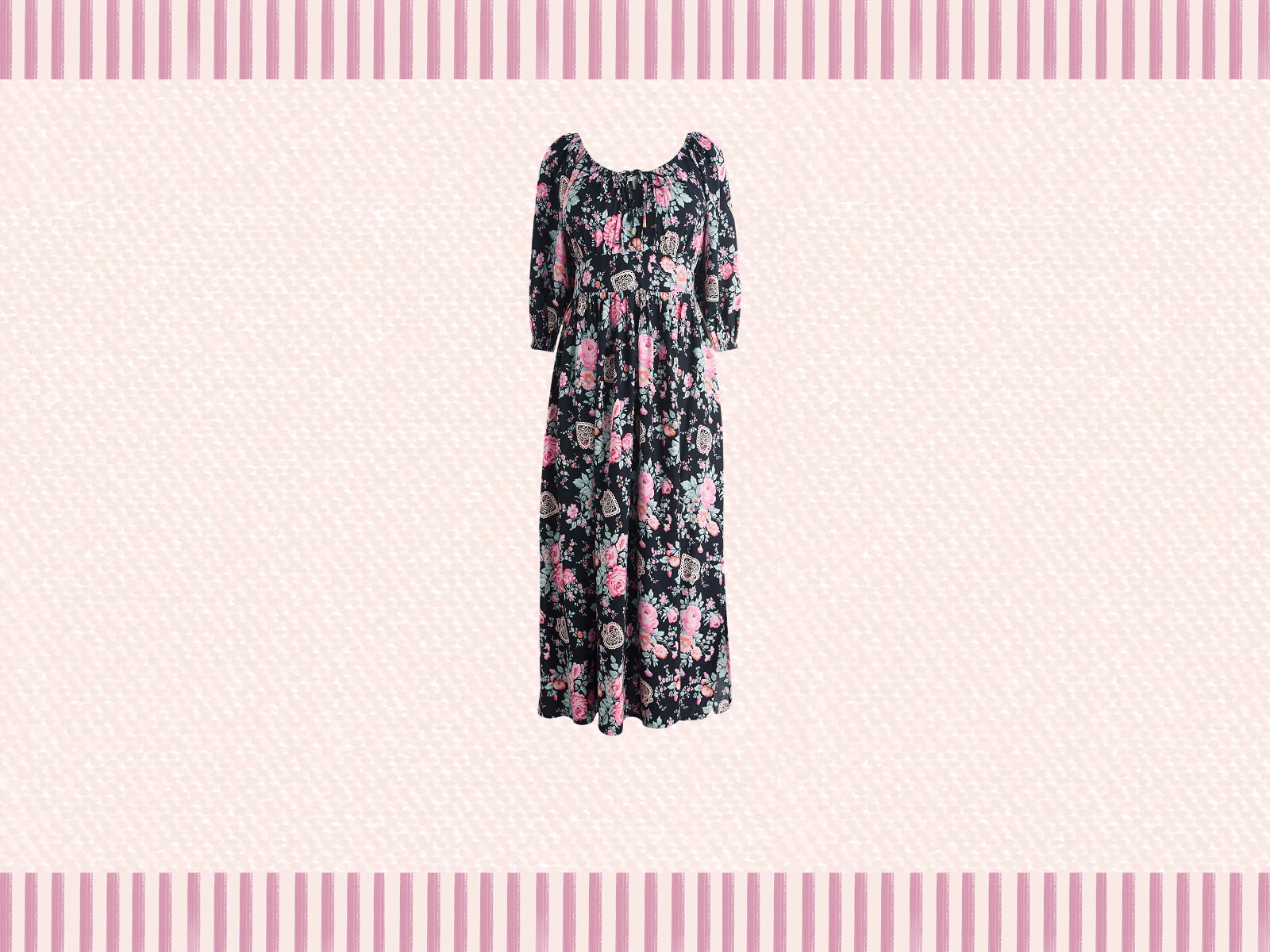 Black Hackney Rose Tie Waist Midi Dress