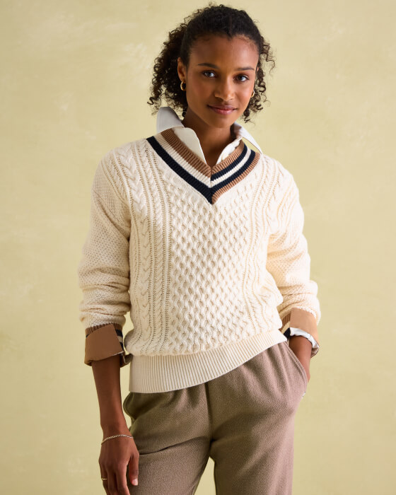 Women's v neck sweater with collared shirt underneat sale