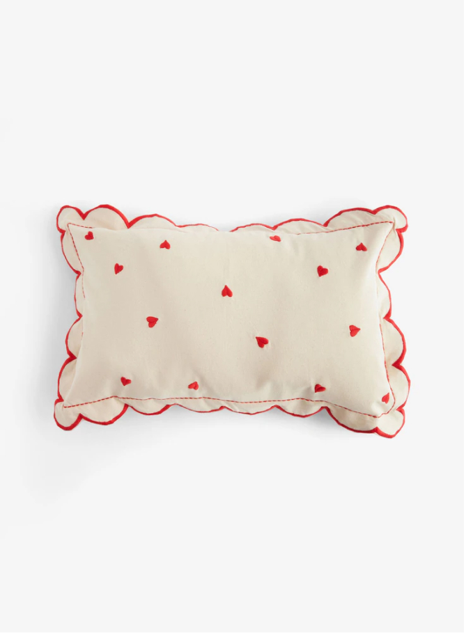 Red Valentines Heart Scalloped Cushion